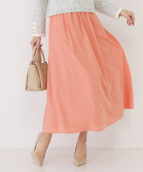 COUP DE CHANCE / クードシャンス ロング・マキシ丈スカート | 【手洗い可／ウエストゴム】エアリーなフレアースカート（オレンジ(066)）