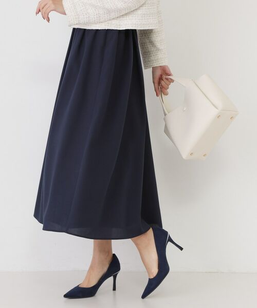 COUP DE CHANCE / クードシャンス ロング・マキシ丈スカート | 【手洗い可／ウエストゴム】エアリーなフレアースカート（ネイビー(094)）