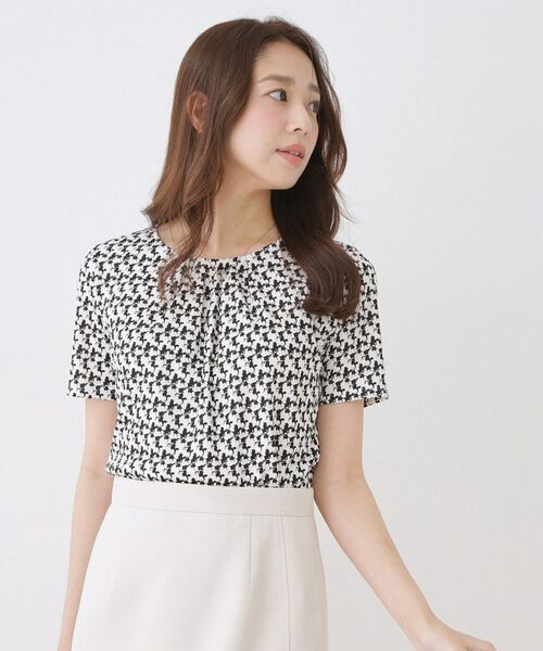 COUP DE CHANCE / クードシャンス カットソー | 【手洗い可／日本製／一枚着／ジャケットイン／セットアップ可】幾何柄カットソー（ブラック(119)）