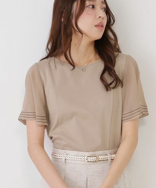 COUP DE CHANCE / クードシャンス カットソー | 【手洗い可】異素材ドッキング・フレアスリーブカットソー（ベージュ(052)）