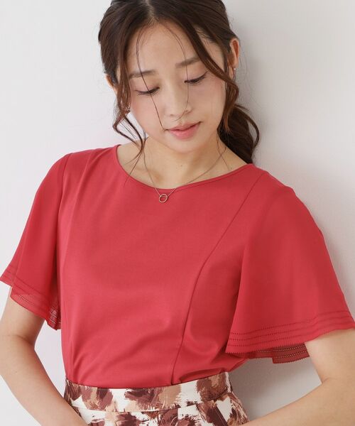 COUP DE CHANCE / クードシャンス カットソー | 【手洗い可】異素材ドッキング・フレアスリーブカットソー（ピンク(073)）