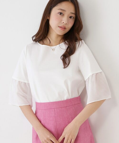 COUP DE CHANCE / クードシャンス カットソー | 【手洗い可／日本製／接触冷感】異素材ドッキング・カットソー（ホワイト(001)）