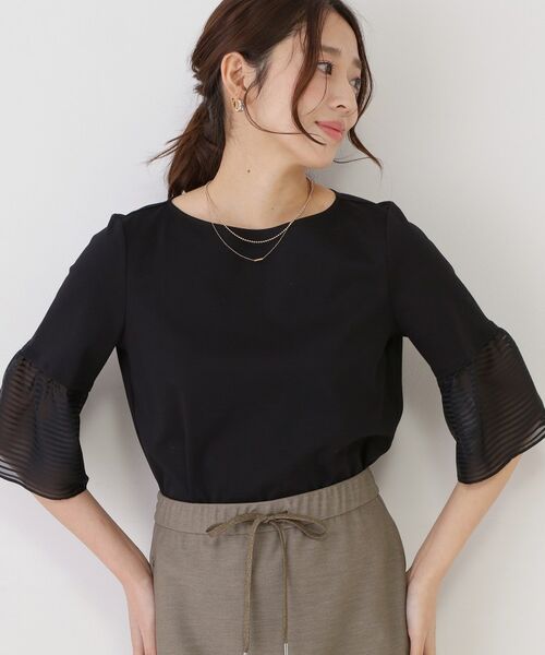 COUP DE CHANCE / クードシャンス カットソー | 【手洗い可／日本製／接触冷感】異素材ドッキング・カットソー（ブラック(019)）