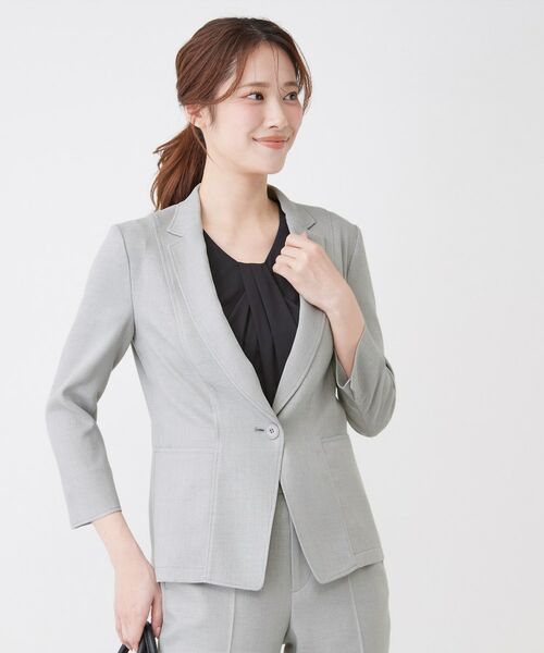 COUP DE CHANCE / クードシャンス テーラードジャケット | 【手洗い可／日本製／裏地無し／7分袖／UV／清涼感／セットアップ可】麻調合繊テーラードジャケット（チャコールグレー(013)）