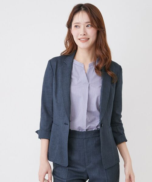 COUP DE CHANCE / クードシャンス テーラードジャケット | 【手洗い可／日本製／裏地無し／7分袖／UV／清涼感／セットアップ可】麻調合繊テーラードジャケット（ブルー(092)）