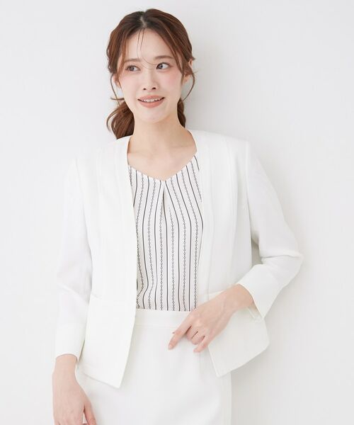 COUP DE CHANCE / クードシャンス ノーカラージャケット | 【手洗い可／日本製／裏地無し／UV／清涼感／セットアップ可】麻調合繊カラーレスジャケット | 詳細1