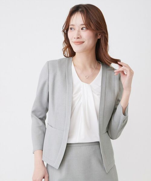 COUP DE CHANCE / クードシャンス ノーカラージャケット | 【手洗い可／日本製／裏地無し／UV／清涼感／セットアップ可】麻調合繊カラーレスジャケット | 詳細5