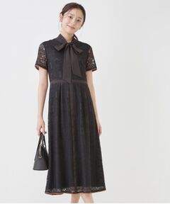 COUP DE CHANCE / クードシャンス ロング・マキシ丈ワンピース | 【ベトナム／ボウ取り外し可】ボウタイ付レースワンピース