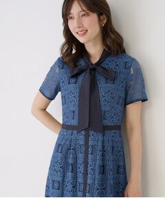 COUP DE CHANCE / クードシャンス ロング・マキシ丈ワンピース | 【ベトナム／ボウ取り外し可】ボウタイ付レースワンピース