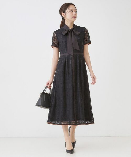 COUP DE CHANCE / クードシャンス ロング・マキシ丈ワンピース | 【ベトナム／ボウ取り外し可】ボウタイ付レースワンピース | 詳細3