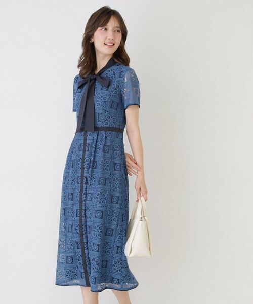 COUP DE CHANCE / クードシャンス ロング・マキシ丈ワンピース | 【ベトナム／ボウ取り外し可】ボウタイ付レースワンピース | 詳細5