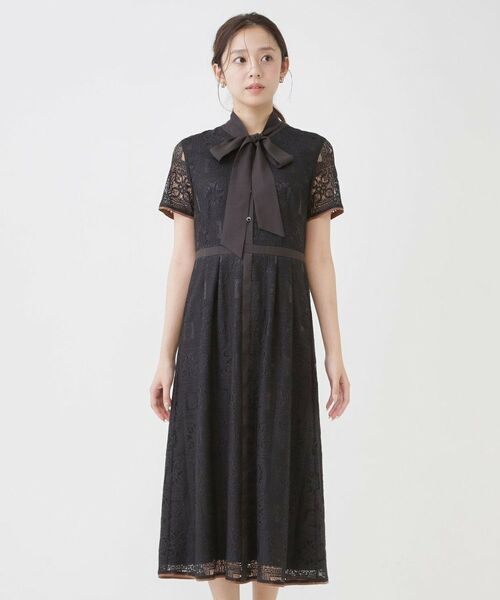 COUP DE CHANCE / クードシャンス ロング・マキシ丈ワンピース | 【ベトナム／ボウ取り外し可】ボウタイ付レースワンピース | 詳細9