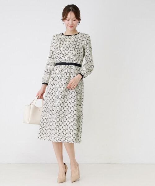 COUP DE CHANCE / クードシャンス ミニ丈・ひざ丈ワンピース | 【手洗い可】ニット×幾何柄プリントドッキングワンピース | 詳細3
