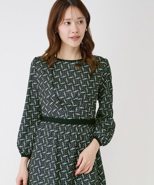 COUP DE CHANCE / クードシャンス ミニ丈・ひざ丈ワンピース | 【手洗い可】ニット×幾何柄プリントドッキングワンピース（ネイビー(194)）