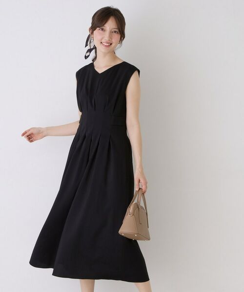 COUP DE CHANCE / クードシャンス ロング・マキシ丈ワンピース | 【手洗い可／日本製】麻混タック入りフレアワンピース（ブラック(019)）