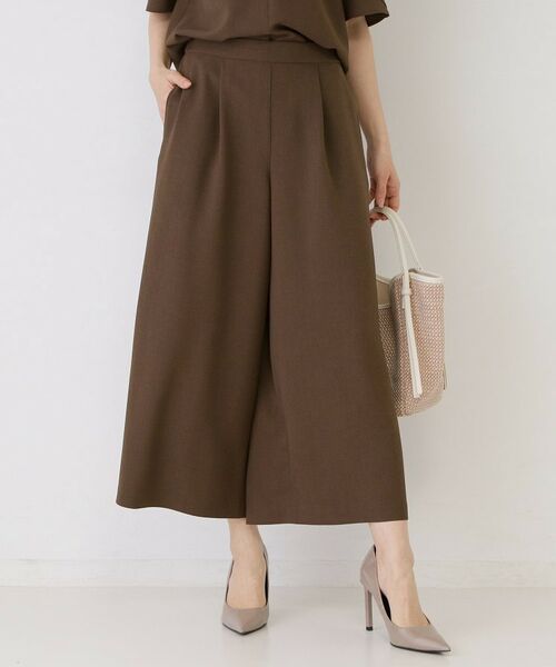 COUP DE CHANCE / クードシャンス ショート・ハーフ・半端丈パンツ | 【手洗い可／日本製／裏無し／ウエストゴム／セットアップ可／清涼感】ワイドパンツ（ブラウン(043)）