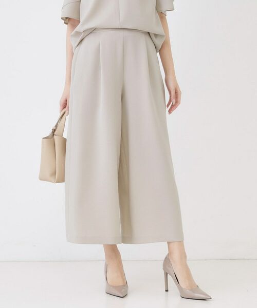 COUP DE CHANCE / クードシャンス ショート・ハーフ・半端丈パンツ | 【手洗い可／日本製／裏無し／ウエストゴム／セットアップ可／清涼感】ワイドパンツ（ベージュ(052)）
