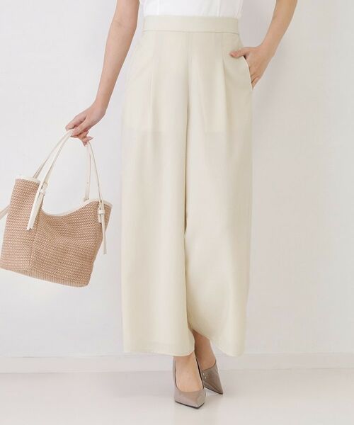 COUP DE CHANCE / クードシャンス パンツ | 【手洗い可／ウエストゴム／セットアップ可】麻調ワイドパンツ（グレージュ(050)）