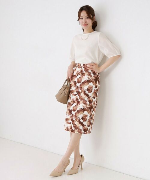 COUP DE CHANCE / クードシャンス ミニ・ひざ丈スカート | 【手洗い可／日本製】アート風花柄タイトスカート | 詳細3