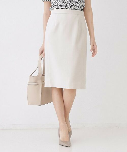 COUP DE CHANCE / クードシャンス ミニ・ひざ丈スカート | 【手洗い可／日本製／セットアップ可】麻調合繊タイトスカート（グレージュ(050)）