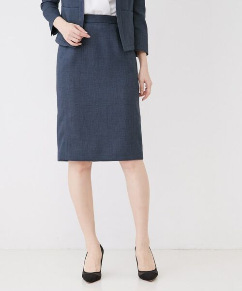 COUP DE CHANCE / クードシャンス ミニ・ひざ丈スカート | 【手洗い可／日本製／セットアップ可】麻調合繊タイトスカート（ブルー(092)）