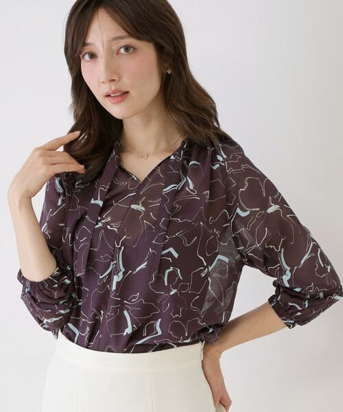 COUP DE CHANCE / クードシャンス シャツ・ブラウス | 【手洗い可】シアーローン花柄ブラウス（ブラウン(144)）