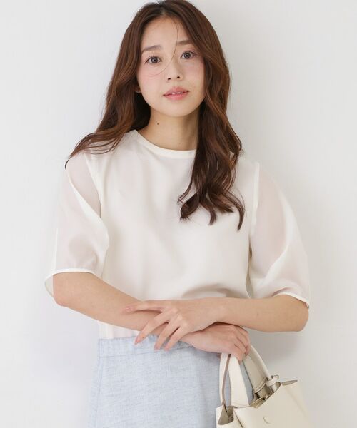 COUP DE CHANCE / クードシャンス シャツ・ブラウス | 【手洗い可／日本製／袖シアー感】異素材ドッキングブラウス（オフホワイト(003)）
