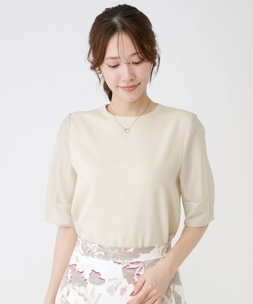 COUP DE CHANCE / クードシャンス シャツ・ブラウス | 【手洗い可／日本製／袖シアー感】異素材ドッキングブラウス（グレージュ(050)）