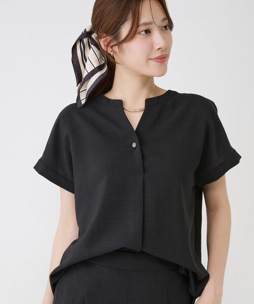 COUP DE CHANCE / クードシャンス シャツ・ブラウス | 【手洗い可／セットアップ可】麻調キーネックブラウス | 詳細1