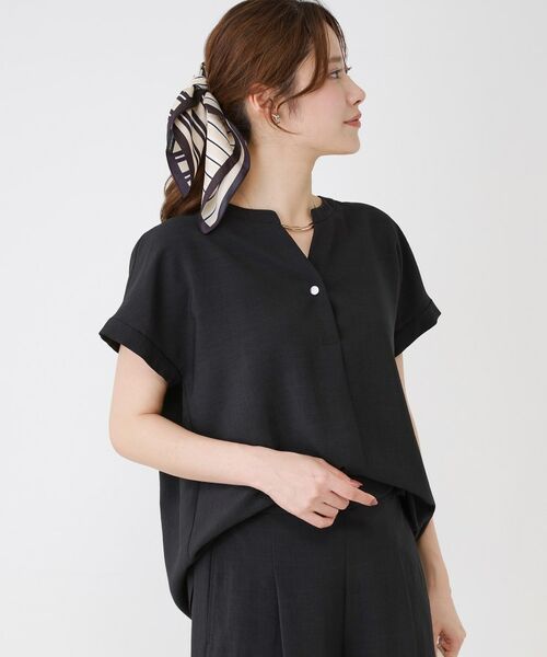 COUP DE CHANCE / クードシャンス シャツ・ブラウス | 【手洗い可／セットアップ可】麻調キーネックブラウス | 詳細2