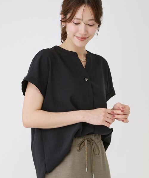 COUP DE CHANCE / クードシャンス シャツ・ブラウス | 【手洗い可／セットアップ可】麻調キーネックブラウス | 詳細4
