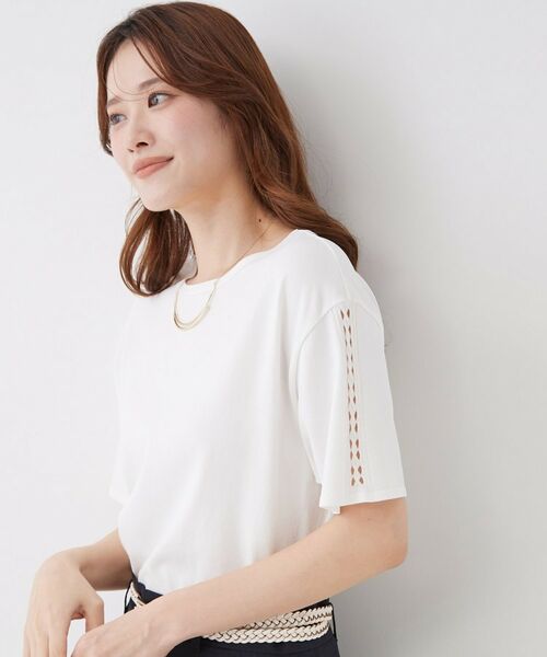 COUP DE CHANCE / クードシャンス ニット・セーター | 【手洗い可／日本製／接触冷感】袖クロス編みニット（ホワイト(001)）