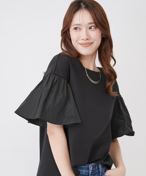 COUP DE CHANCE / クードシャンス カットソー | 【手洗い可／日本製】ギャザーフレアスリーブ　プルオーバー（ブラック(019)）