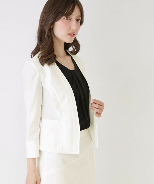 COUP DE CHANCE / クードシャンス ノーカラージャケット | 【手洗い可／日本製／接触冷感／スーツ可／ワンピース羽織】麻調合繊ノーカラージャケット | 詳細1