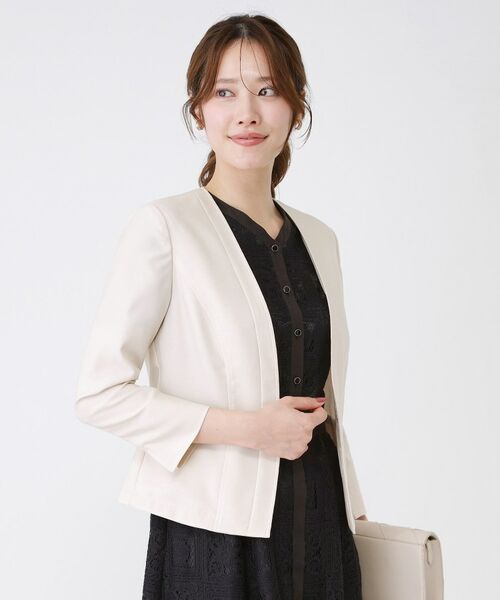 COUP DE CHANCE / クードシャンス ノーカラージャケット | 【手洗い可／日本製／接触冷感／スーツ可／ワンピース羽織】麻調合繊ノーカラージャケット | 詳細10