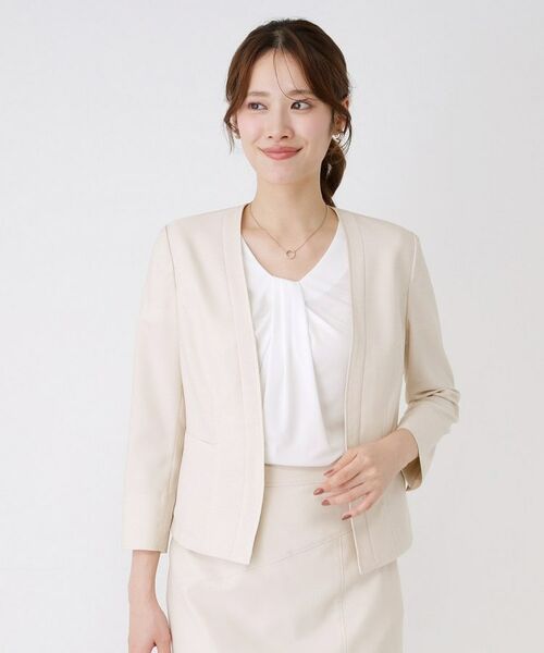 COUP DE CHANCE / クードシャンス ノーカラージャケット | 【手洗い可／日本製／接触冷感／スーツ可／ワンピース羽織】麻調合繊ノーカラージャケット | 詳細12