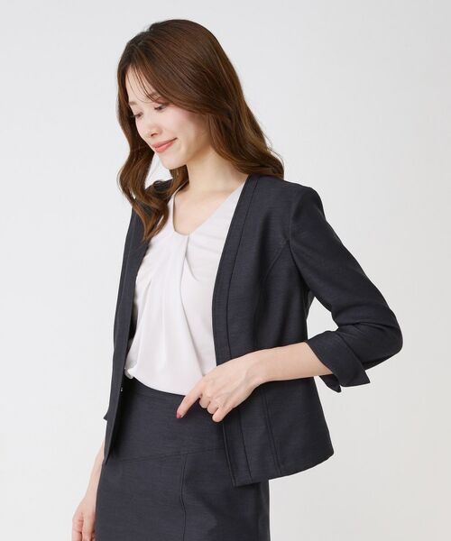 COUP DE CHANCE / クードシャンス ノーカラージャケット | 【手洗い可／日本製／接触冷感／スーツ可／ワンピース羽織】麻調合繊ノーカラージャケット | 詳細16