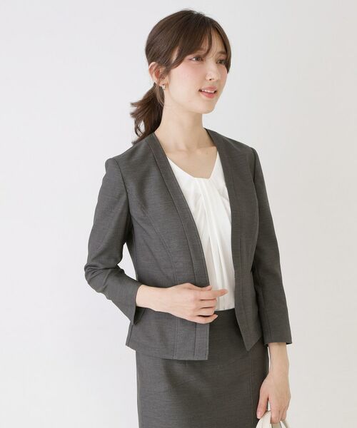 COUP DE CHANCE / クードシャンス ノーカラージャケット | 【手洗い可／日本製／接触冷感／スーツ可／ワンピース羽織】麻調合繊ノーカラージャケット | 詳細5