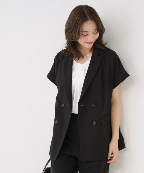 COUP DE CHANCE / クードシャンス テーラードジャケット | 【手洗い可/セットアップ可】こなれ半袖ジャケット(ブラック(019))
