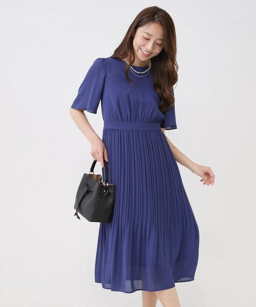 COUP DE CHANCE / クードシャンス ミニ丈・ひざ丈ワンピース | 【手洗い可】プリーツ加工フレアワンピース（ブルー(093)）