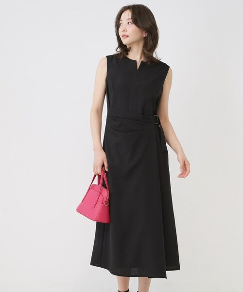 COUP DE CHANCE / クードシャンス ロング・マキシ丈ワンピース | 巻きスカート風デザインワンピース（ブラック(019)）