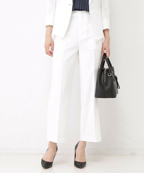 COUP DE CHANCE / クードシャンス ショート・ハーフ・半端丈パンツ | 【手洗い可／日本製／セットアップ可】リネンライク ストレートパンツ（ホワイト(001)）