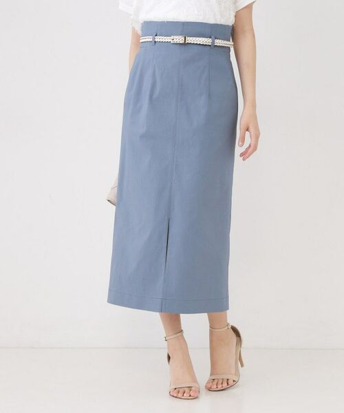 COUP DE CHANCE / クードシャンス スカート | 【手洗い可／日本製／ウエスト後ろゴム】ハイウエストIラインスカート（ブルー(091)）