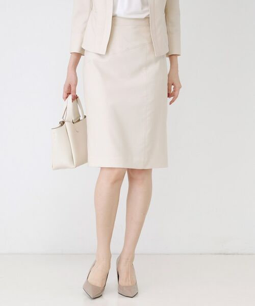 COUP DE CHANCE / クードシャンス ミニ・ひざ丈スカート | 【手洗い可／日本製／スーツ可】麻調合繊タイトスカート（グレージュ(050)）