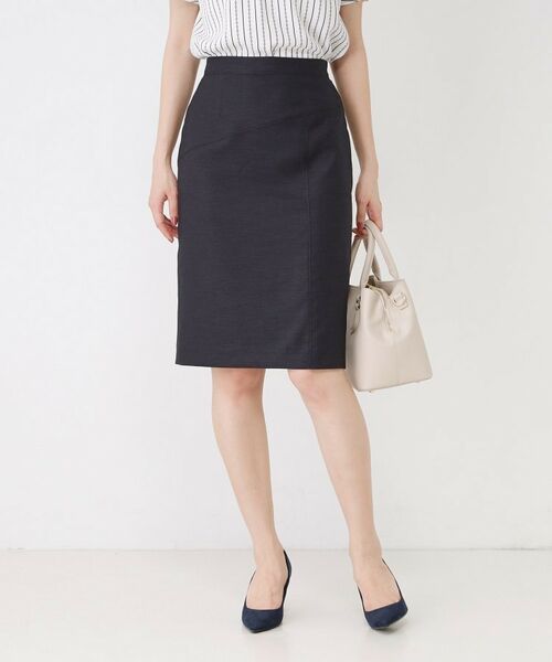 COUP DE CHANCE / クードシャンス ミニ・ひざ丈スカート | 【手洗い可／日本製／スーツ可】麻調合繊タイトスカート（ネイビー(094)）