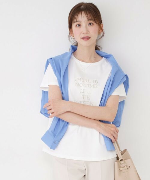 COUP DE CHANCE / クードシャンス Tシャツ | 【手洗い可／接触冷感/抗菌防臭/消臭/UVカット】半袖ロゴTシャツ（ホワイト(001)）