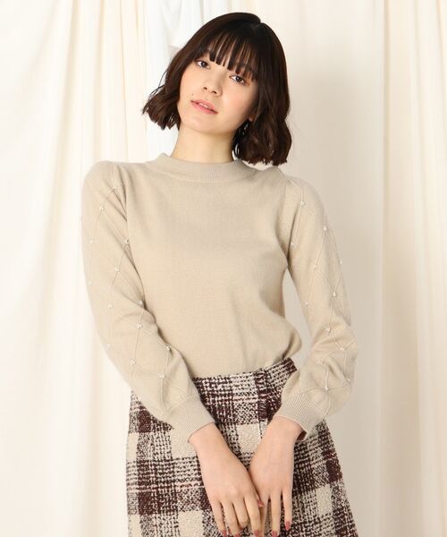 セール アンゴラ混 ふわっと華やぐ パール付ダイア柄スリーブニット Web 一部店舗限定 ニット セーター Couture Brooch クチュールブローチ ファッション通販 タカシマヤファッションスクエア