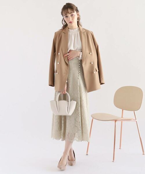Couture Brooch / クチュールブローチ テーラードジャケット | 【フェイクパールボタンが華やかさを添える。】ダブルブレストジャケット | 詳細5