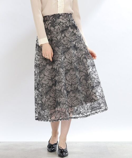 【S-LL/秋冬新色！】チュール刺繍フレアースカート