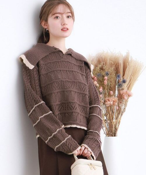 Couture Brooch / クチュールブローチ ニット・セーター | 透かし編みビッグカラーニット | 詳細4